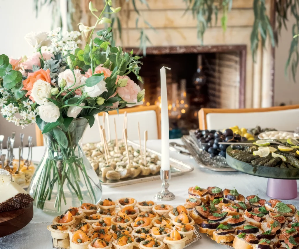 An autumn reception by the fireplace