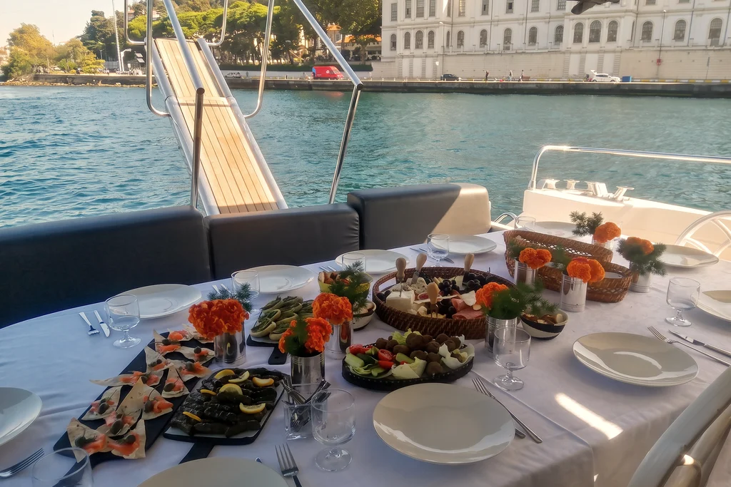 A table on deck, on the Bosphorus